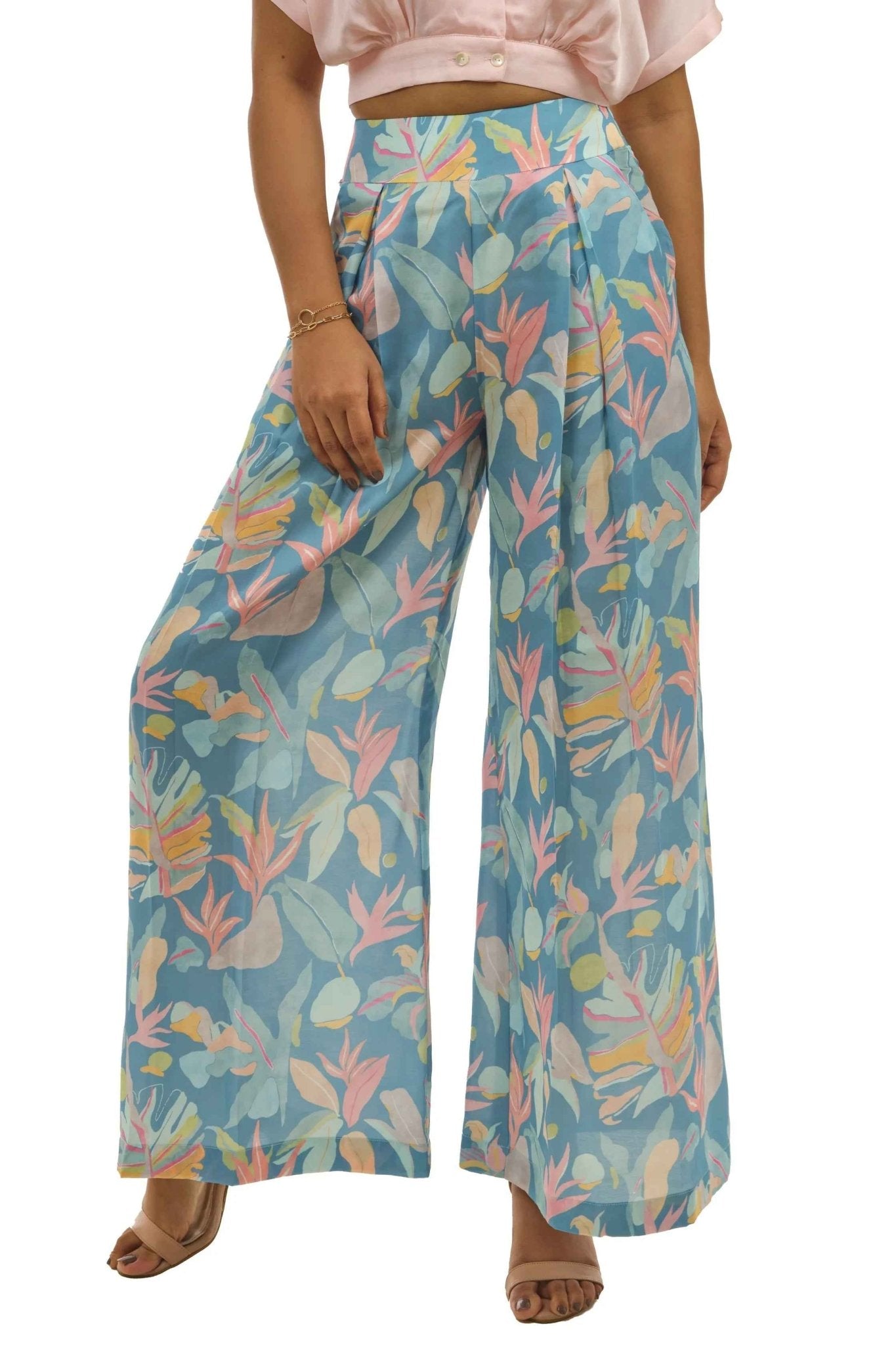 Turquoise Palazzo Pants for Women – Flowy Modal Satin